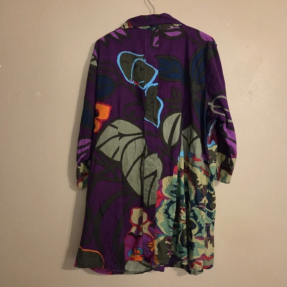 SOFT SURROUNDINGS Sadie Purple Multicolor Floral Print Cotton ¾ Sleeve Tunic 2X - Picture 6 of 11